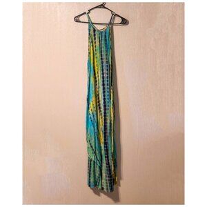 Earthbound Green Blue White Tie Dye Keyhole Maxi Dress - XL